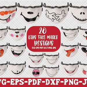 Kids Face Masks Svg, Face Mask, Funny Face Mask, Cartoon Mouth, Cartoon Emotions,