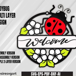 Multi-Layer Assemble and Non Assemble Ladybug Sign - Laser Cut File - Yard Sign - welcome sign - porch decor