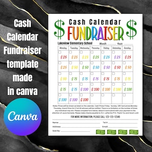 Cash Kalender Fundraiser Flyer Bewerkbare Canva-sjabloon, Fundraiser-evenementblad, Kerk Non-profit School PTO PTA-evenement, canva
