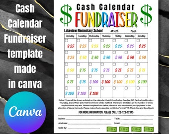 Cash Calendar Fundraiser Flyer Editable Canva Template, Fundraiser Event Sheet, Church Nonprofit School PTO PTA Event, canva