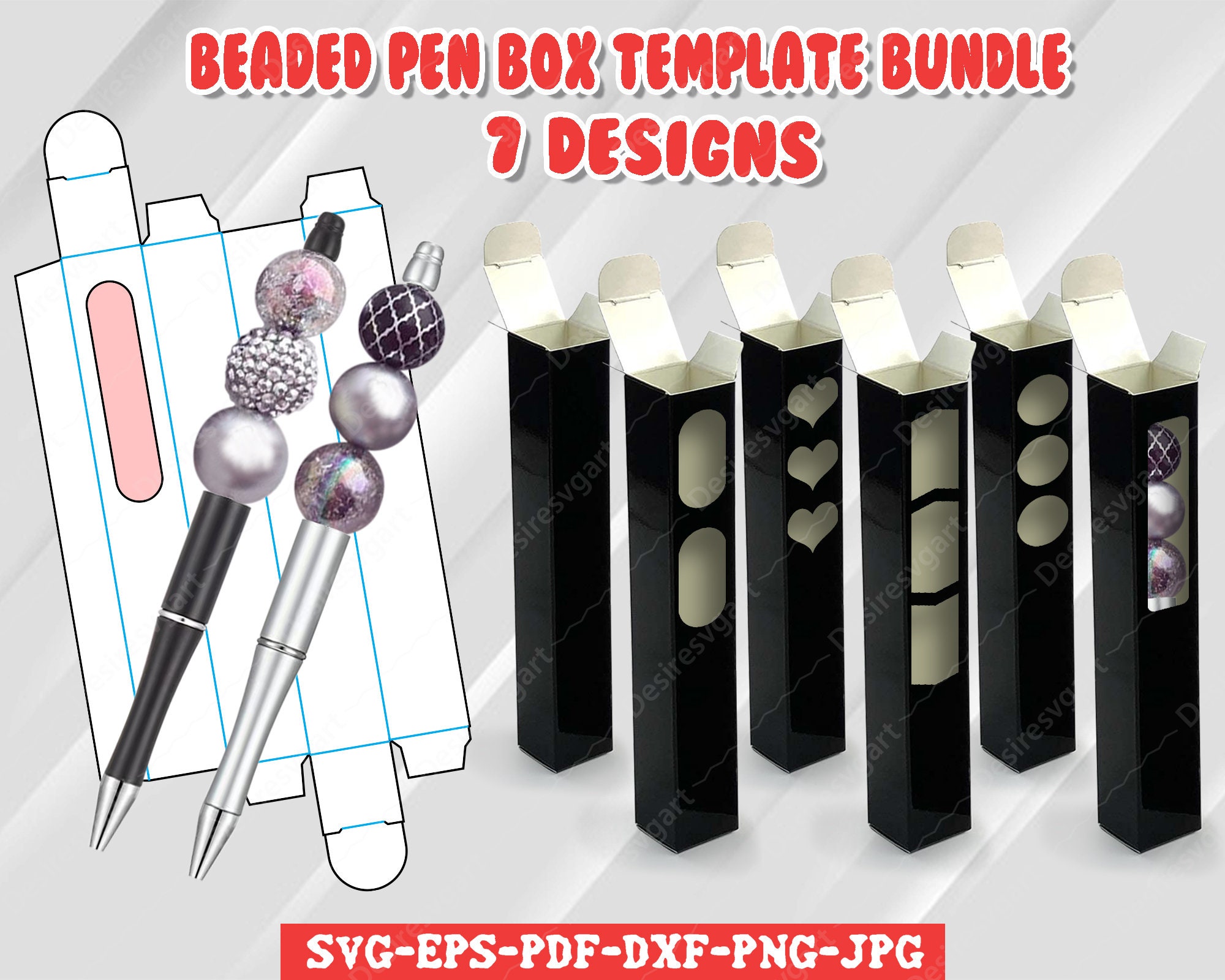 Glitter Pen Box Template, Pen Gift Box Template SVG, DXF, Ms Word