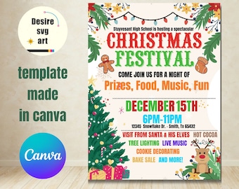 Festive Magic Awaits: Editable Christmas Festival Flyer/Poster Invitation Canva Template  - Spread Joy with Stunning Designs!