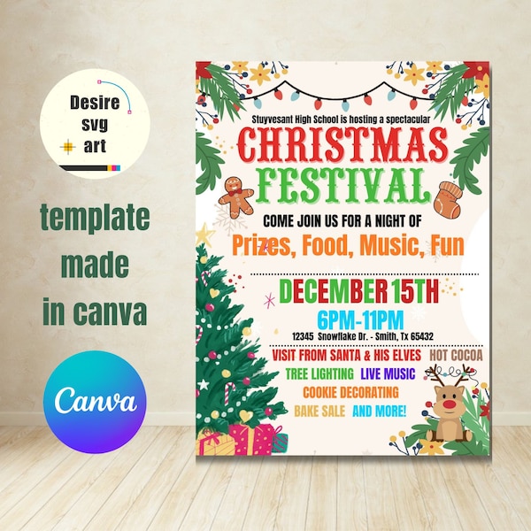 Festive Magic Awaits: Editable Christmas Festival Flyer/Poster Invitation Canva Template  - Spread Joy with Stunning Designs!