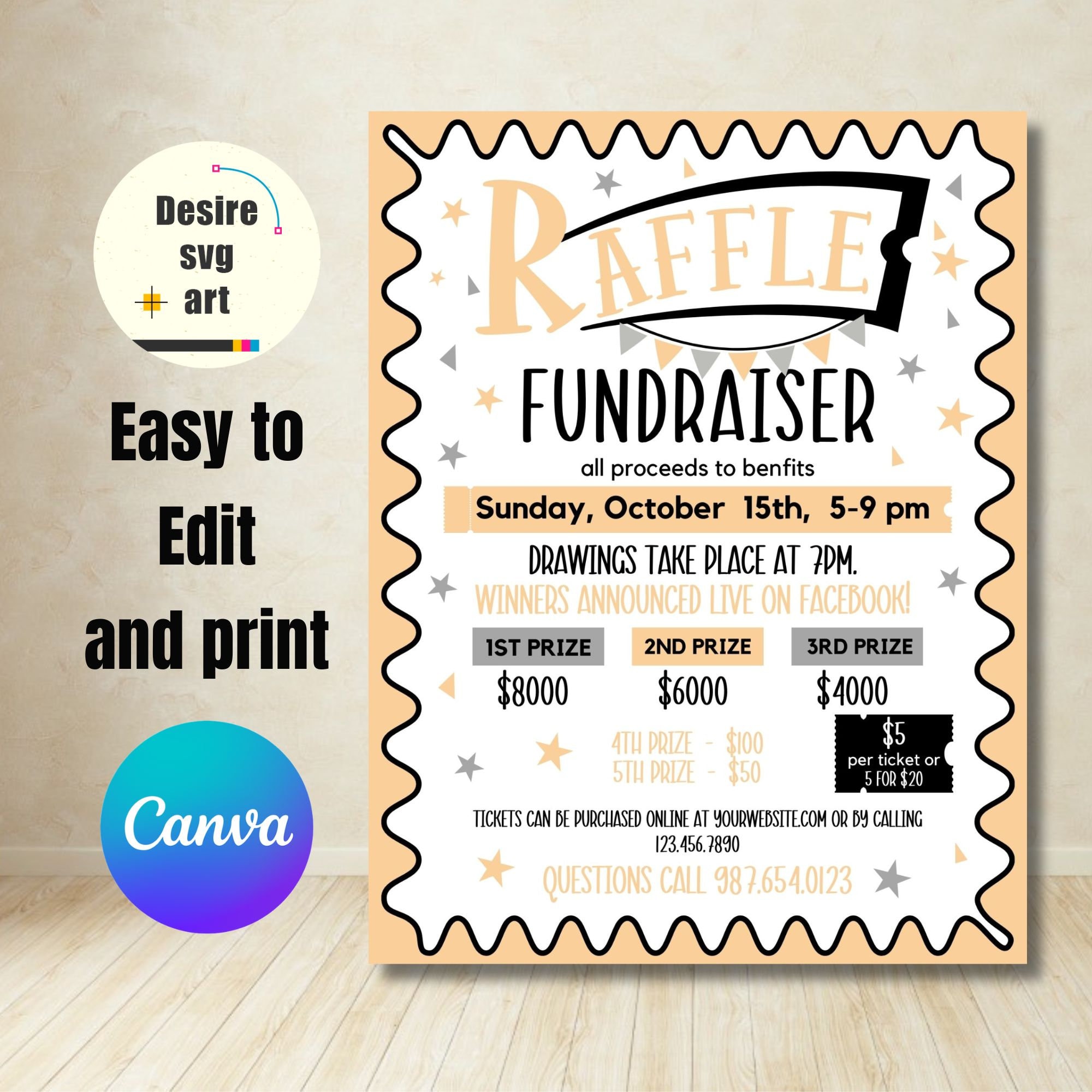 Pta Raffle Editable Raffle Fundraiser Templates Flyer, Raffle Ticket Fundraiser ...