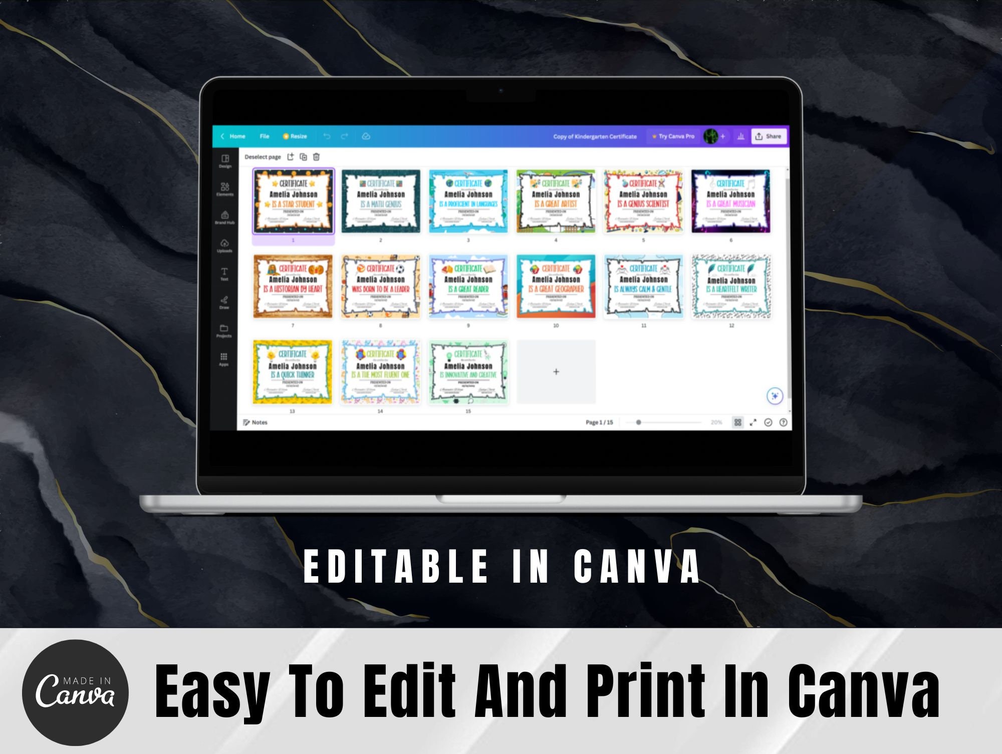 Editable School Certificates in Canva, Elementary Classroom Award ...