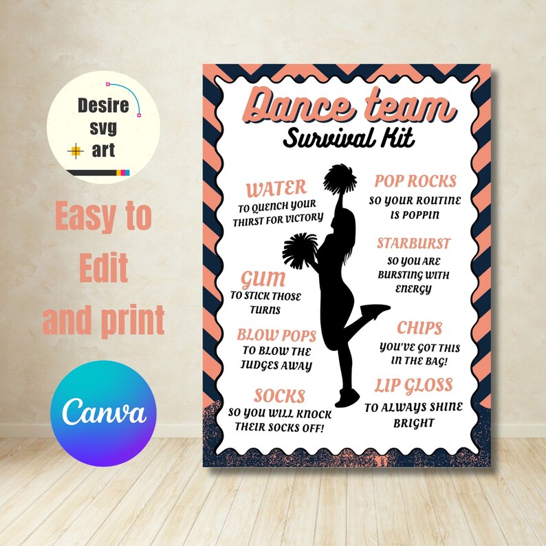 Dance Team Survival Kit Printable Canva Editable Template, Gift Bag ...