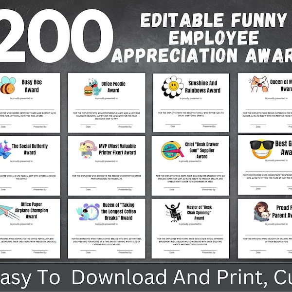 Mega bundle Quirky Employee Recognition Certificates:Celebrate the Funniest Moments with this 200 Certificates | Funny Award Certificates!