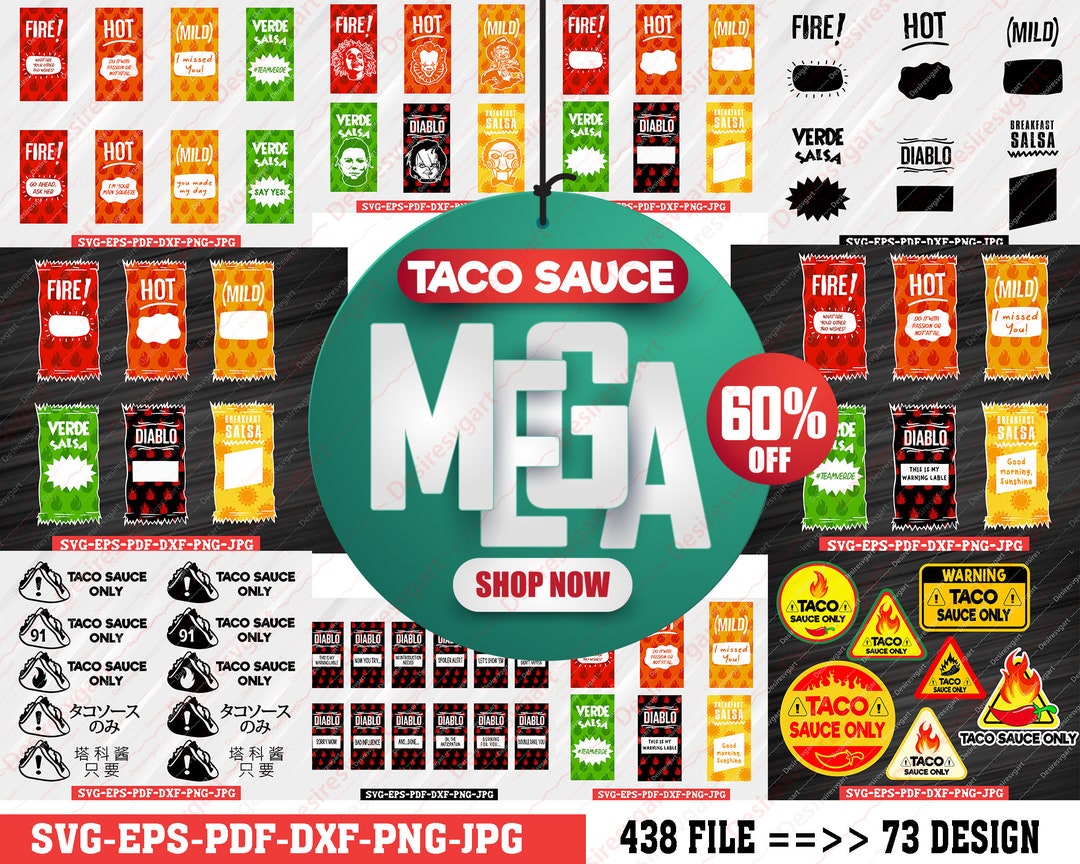 Taco Sauce Packets Stickers Taco Sauce Only Mega Bundle, Hot Sauce Svg