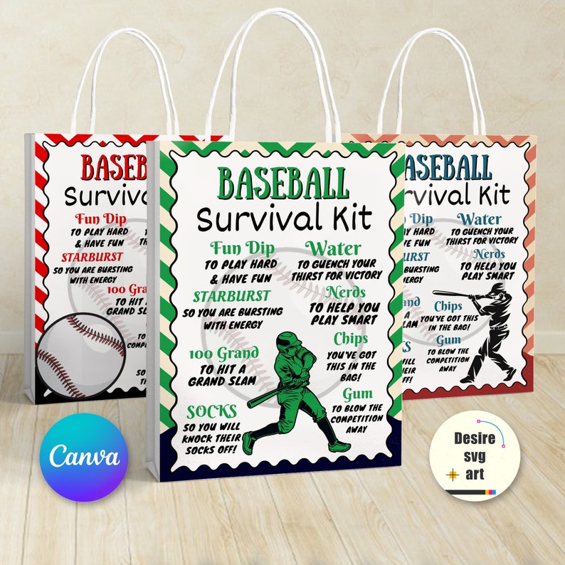 Baseball Survival Kit Printable Canva Editable Template, Gift Bag Idea ...