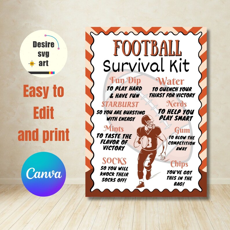 Football Survival Kit Printable Canva Editable Template, Gift Bag Idea ...