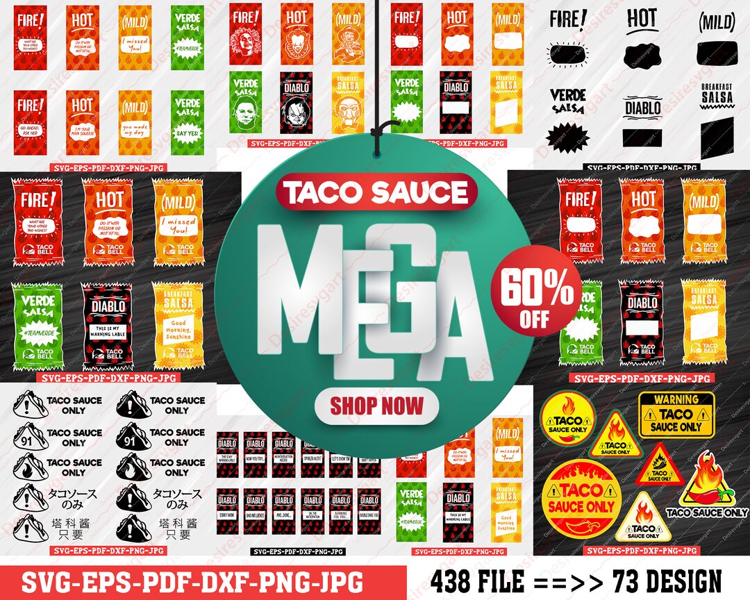 Taco Sauce Packets Stickers Taco Sauce Only Mega Bundle Hot Etsy