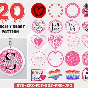 Valentines Day SVG Bundle, keychain pattern svg, Round Pattern svg, keyring pattern svg, heart svg, Circle Patterns Svg, Keychain svg.