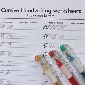 Printable Cursive Worksheets | Handwriting Practice Worksheet | Cute Handwriting Practice | Uppercase | Lowercase | (Us Letter-9 Pages).