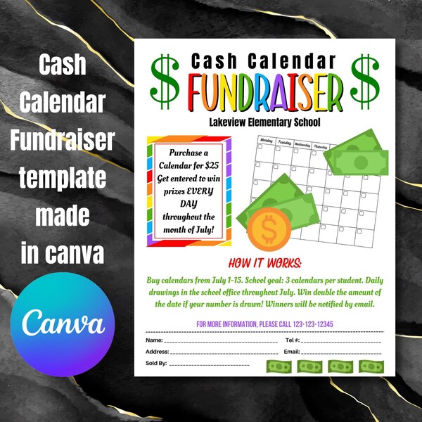 Cash Calendar Fundraiser Template Etsy