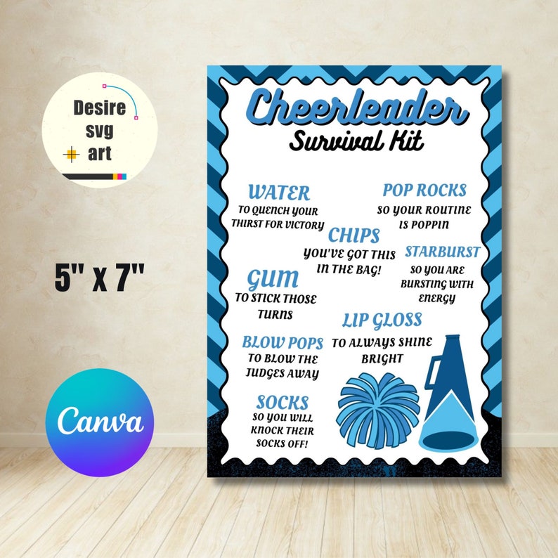 Cheerleader Survival Kit Printable Canva Editable Template, Gift Bag ...