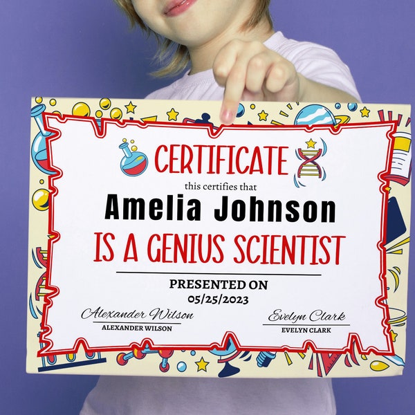 Genius scientist Editable School Certificate, Elementary Classroom Award Certificate, Canva Template, Printable Graduation Award