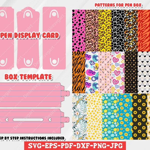 Pen Box Template Bundle, Glitter Pen patterns svg, pen display card svg, glitter pen wraps svg, Pen Box Template, epoxy pen package.