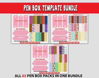 Pen Box Template Bundle, Glitter Pen patterns svg, pen display card svg, glitter pen wraps svg, Pen Box Template, epoxy pen package.