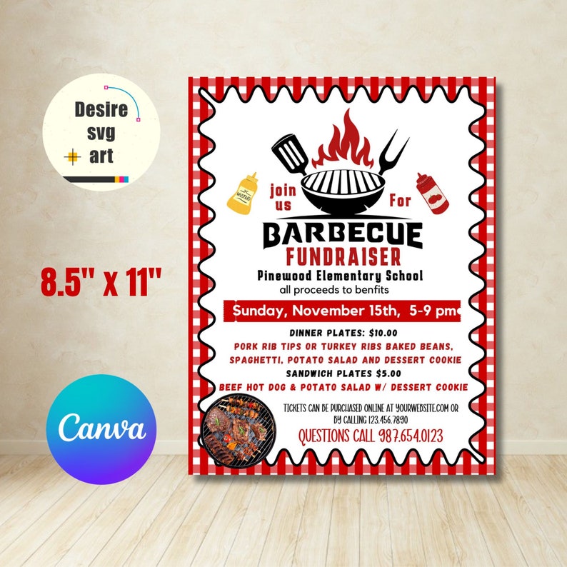 Grill & Gather: Sizzling BBQ Fundraiser Flyer Template for Canva - Etsy