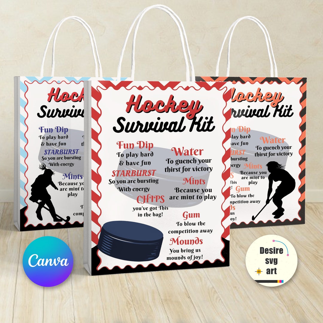 Hockey Survival Kit Printable Canva Editable Template, Gift Bag