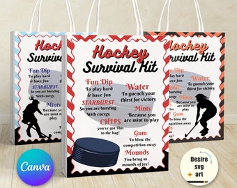 Hockey Survival Kit Printable canva editable template, Gift Bag Idea, Printable Hockey Gift Idea, Personalized sports Flyer