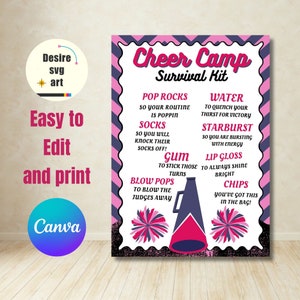 Cheer Camp Survival Kit Printable Canva Editable Template, Gift Bag ...