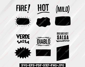 Tacosåspaket, mexikansk restauranginspirerat paket svg, het sås svg utan ordspråk, taco svg