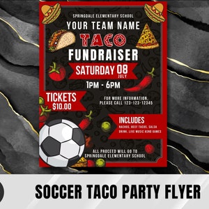 Soccer Taco Party Flyer canva template, PTO, PTA Flyer, Printable Start of Season Taco Sign, School Fundraiser flyer, Editable