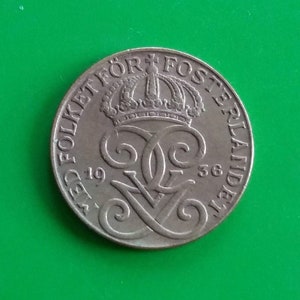 Swedish 1 Öre, 1936, 1939, King Gustav V, Three Crowns of Sweden, Vintage Coins from Sweden, Scandinavian Coins