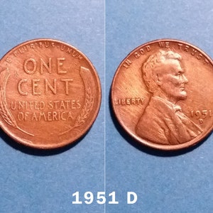 Un centavo de EE.UU. de 1951 D, 1952, 1952 D, 1956 D, 1957, Moneda de Abraham Lincoln, Moneda vintage, Monedas de EE.UU.