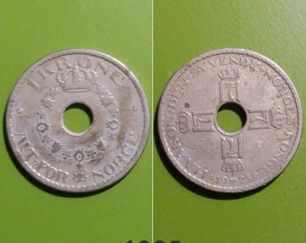 Norwegian 1 Krone from 1925, 1939, 1946, 1950, 1951, Haakon VII, Coins from Norway, Vintage Coins, Scandinavian Coins, Nordic Coins