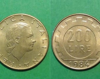 Italiaans 200 lire, 1978, 1979, 1980, 1984, vintage munt uit Italië, Repubblica Italiana, pre-euromunt