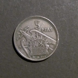 Spanish 5 Pesetas from 1957, Francisco Franco, Vintage Coin from Spain, Pre-Euro Coin