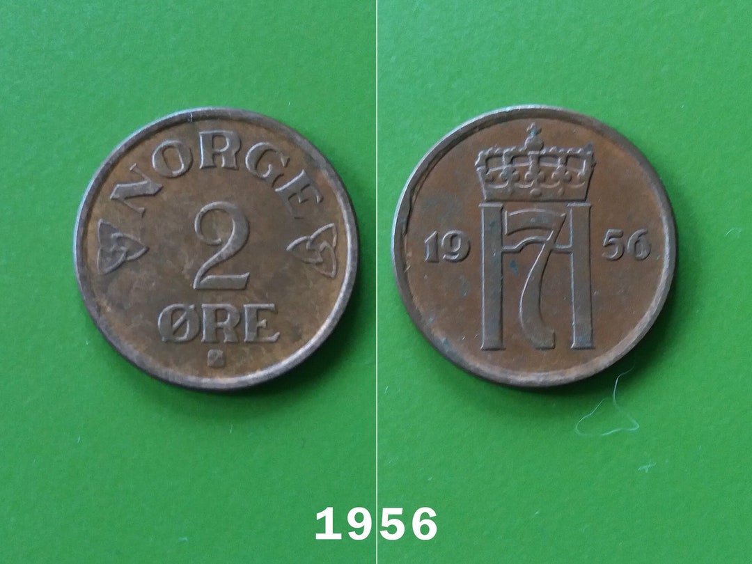 Norwegian 2 Øre From 1956, 1957, Haakon VII, Coins From Norway, Vintage ...