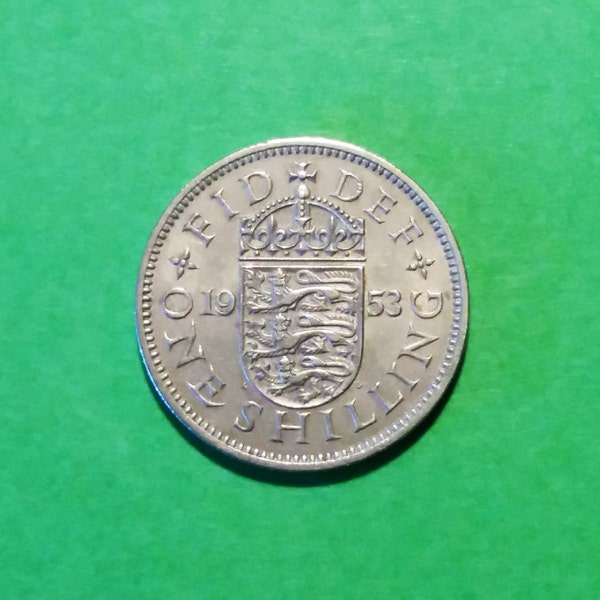 Great Britain One (1) Shilling, 1953, 1959 UK Coin, (English Shield) Great Britain,  Queen Elizabeth II, UK Vintage Coin