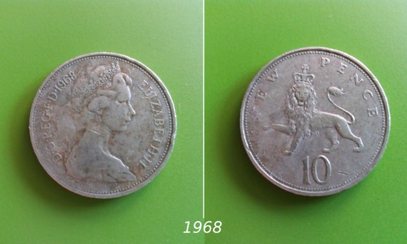 イギリス新ペンス、10新ペンス、1968年、1969年、1975年、1976年、1980