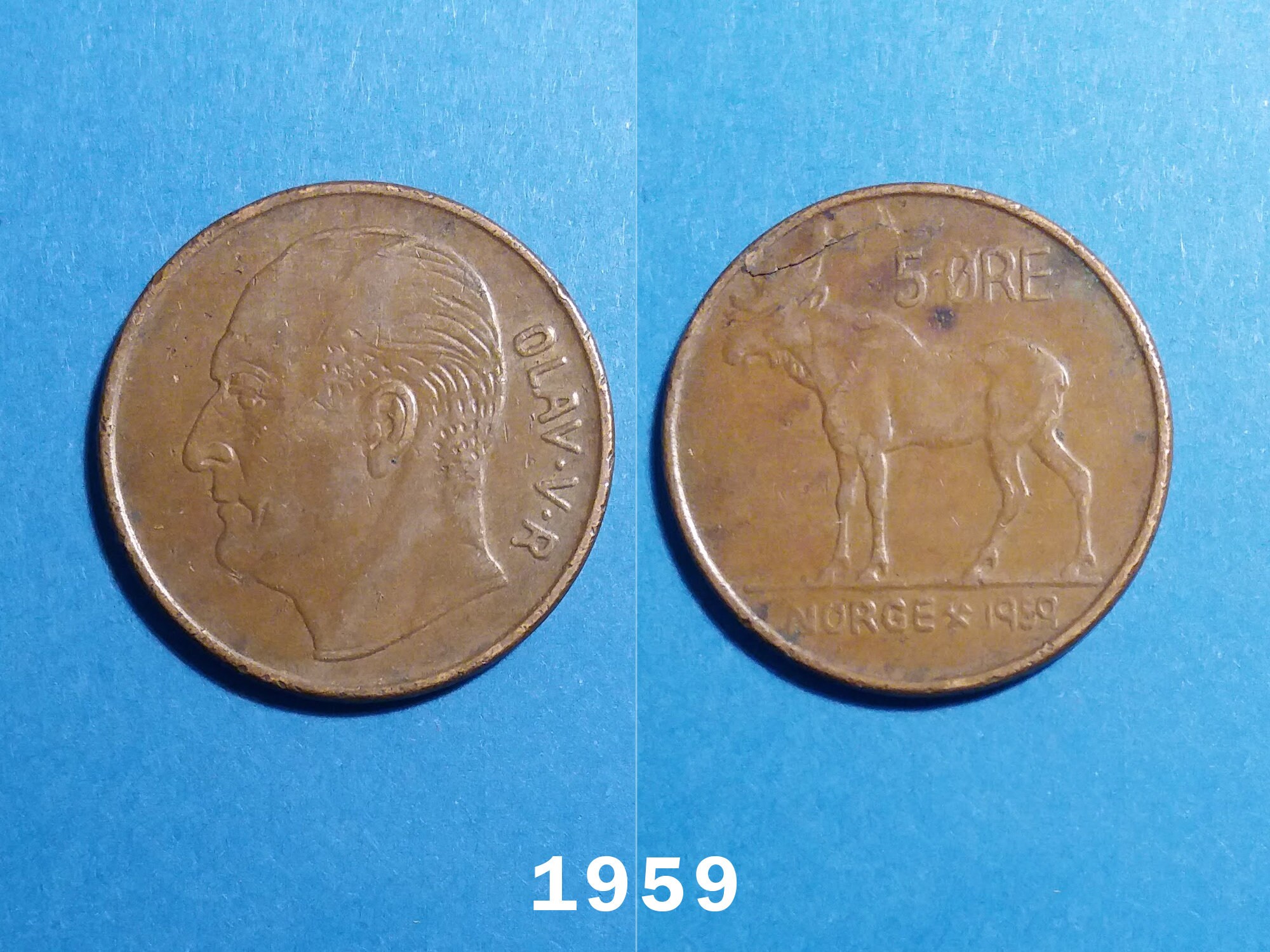 Norwegian 5 Øre From 1958, 1959, 1962, 1964, 1965, 1971, 1972