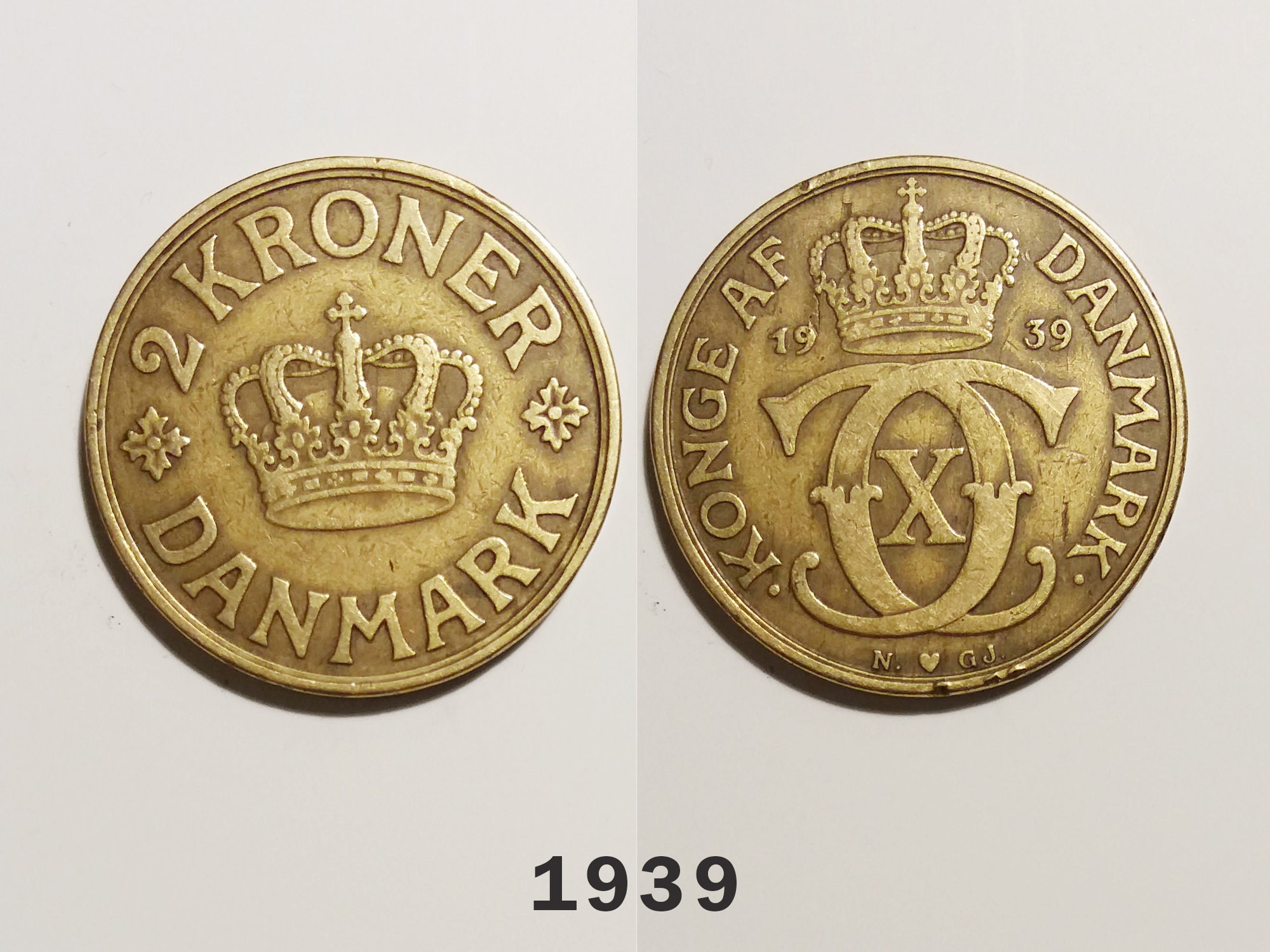 デンマーク2クローネ銀貨 クリスチャン10世 1930年 UNC/未使用