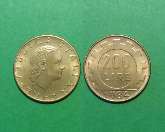 Italian 200 Lire, 1978, 1979, 1980, 1984, Vintage Coin from Italy