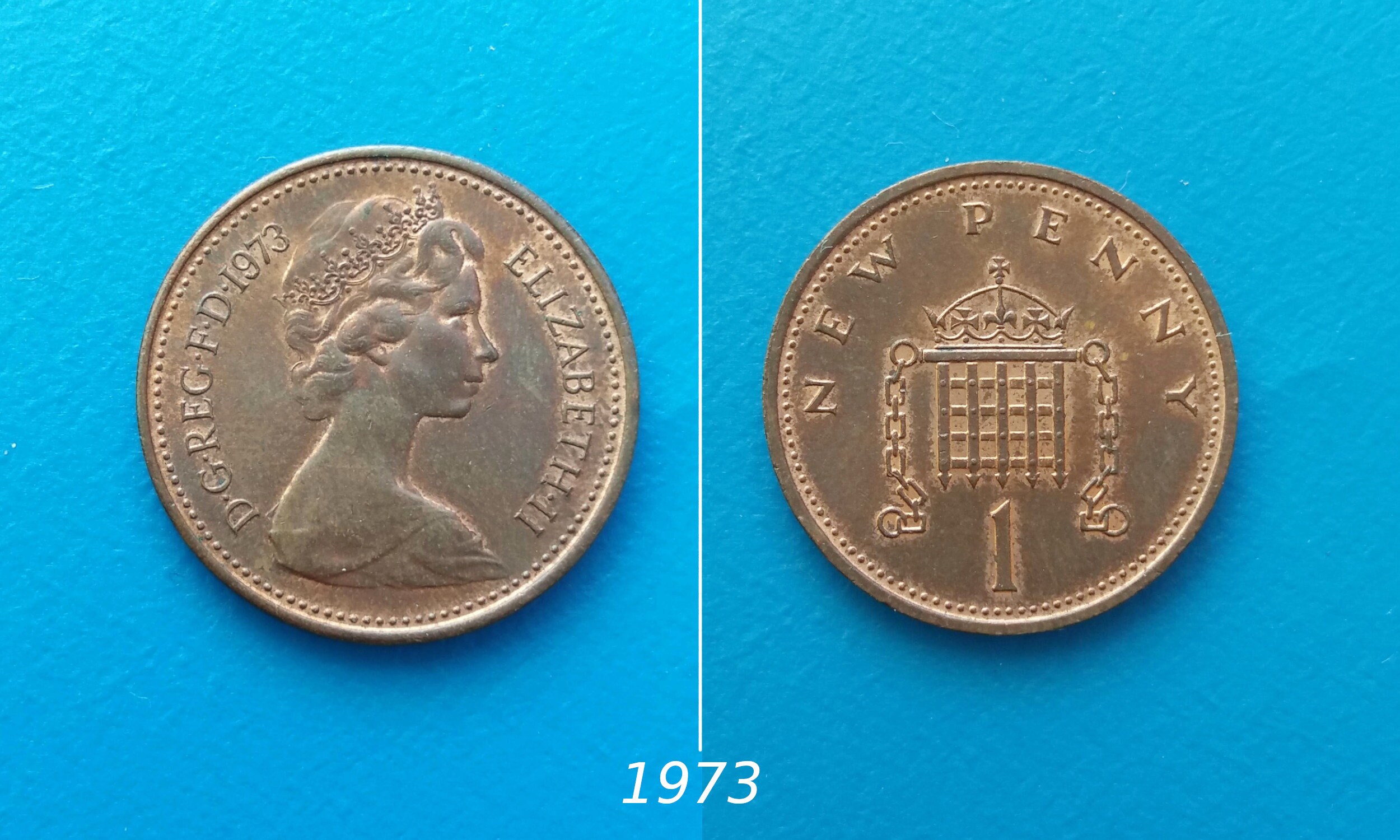 イギリス 1 ニュー ペニー、1971 年、1973 年。1977 年、1978 年