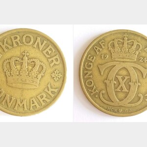 Dänische 2 Kronen 1924, 1925, 1926, 1936, 1938, 1939, 1940, 1941 - Vintage Münzen aus Dänemark - König Christian X. - Antike skandinavische Münze