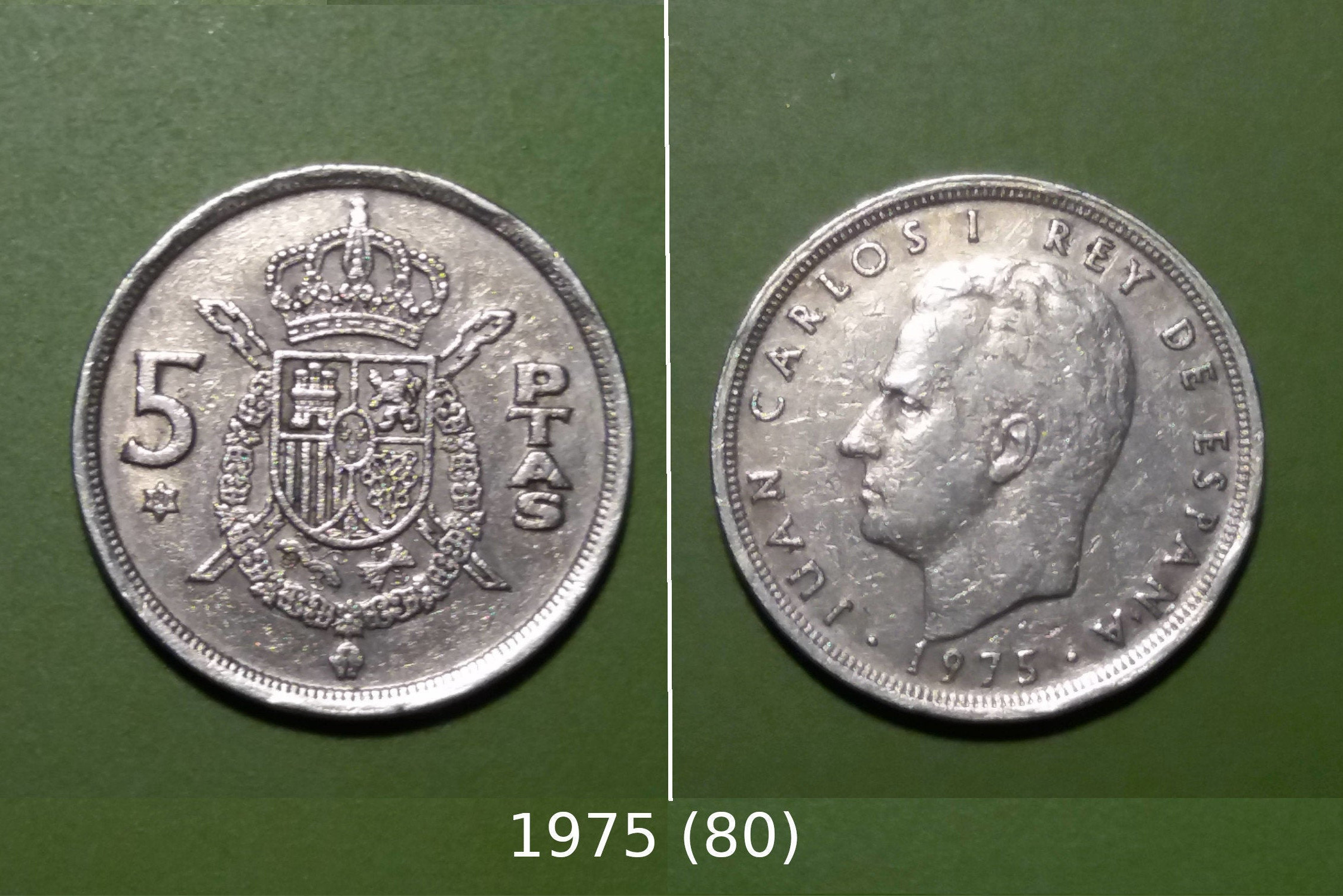スペイン 5 ペセタ、1975 年 (77、78、79、80)、フアン カルロス 1 世