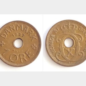 Dänische 1 Erz 1926, 1927, 1928, 1929 - Vintage Münzen aus Dänemark - König Christian X - Antike Münzen - Nordische Münze - Skandinavische Münze