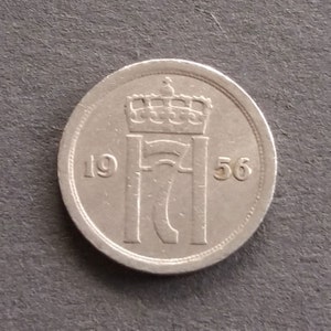 Norweger 25-Øre von 1956, Haakon VII, Norweger Münzen, Münzen aus Norwegen, Vintage Münzen, skandinavische Münzen