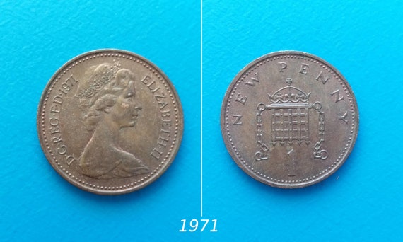イギリス 1 ニュー ペニー、1971 年、1973 年。1977 年、1978 年