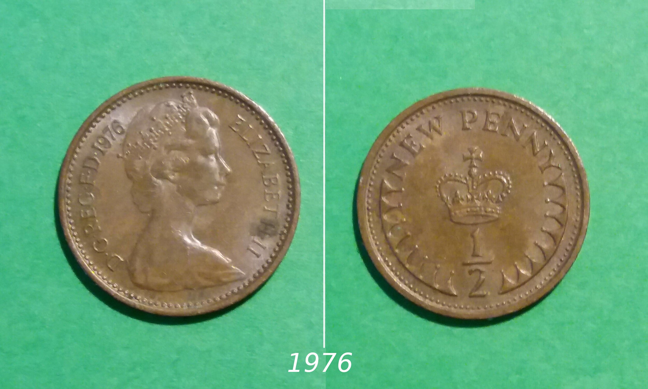 イギリス 1/2 ニュー ペニー、1971 年、1973 年、1975 年、1976 年