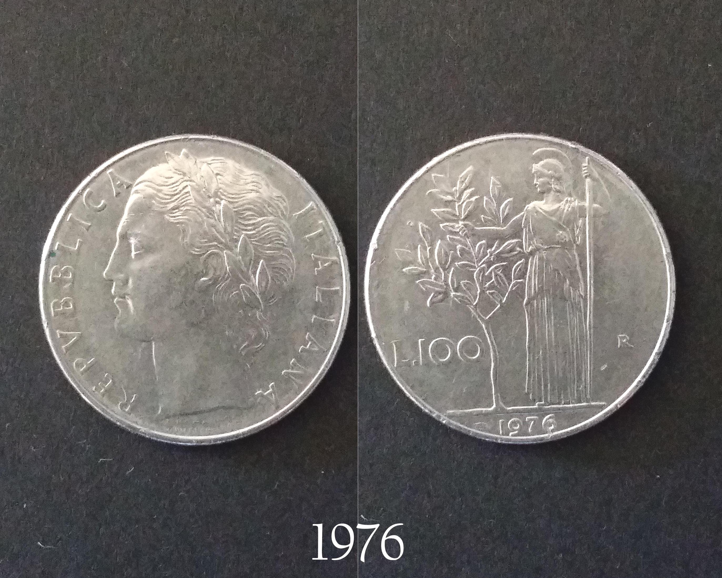 イタリア 100 リラ、1975 年、1976 年、1977 年、1978 年、1979 年