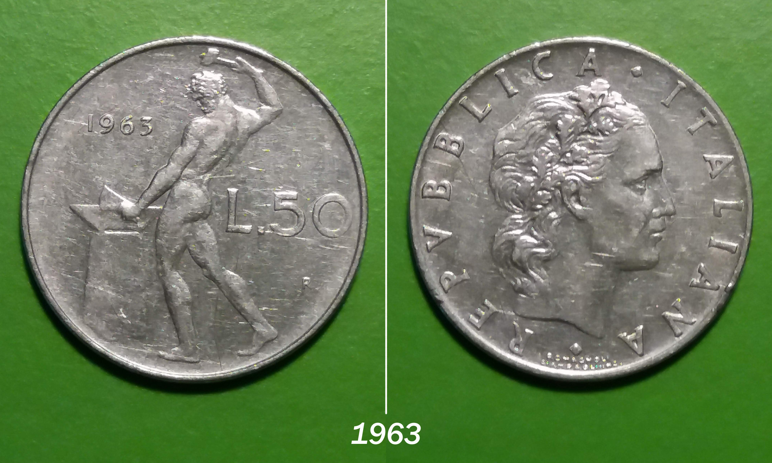 イタリア 50 リラ、1963 年、1974 年、1976 年、1977 年、1979 年