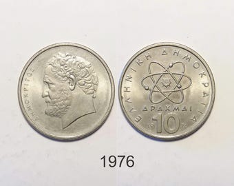 ★未使用 194*年 ギリシャ 5 ドラクマ 2連番 アンティークレトロ3 ギリシャ 5 ドラクマ、5 ドラクマ、1976 年、1980 年、1986 年
