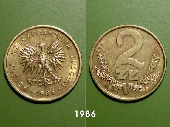 ポーランド 2 ズウォテ、1986、1987、1988 ポーランドのコイン、Polska